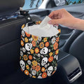 Trash Bag, Car Garbage Can Hanging Back Seat Organizer Trash Can Bin for Vehicle, Travelling, Camping - Gothic Flower Skull