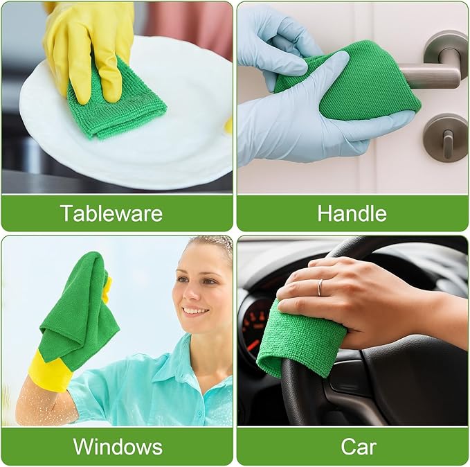 Nuenen 60 Pcs Microfiber Cleaning Cloths for Cars 16 x 16 Inch Ultra Absorbent Car Towels Drying Reusable Cleaning Supplies House Kitchen Window Microfiber Towel (Green)