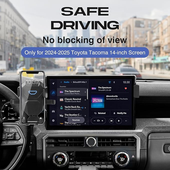 Car Phone Holder for 2024 2025 Toyota Tacoma Accessories ONLY for 14-inch Screen Tacoma Phone Mount 360° Rotation Tacoma Cell Phone Holder Hands-Free Ultra Stable