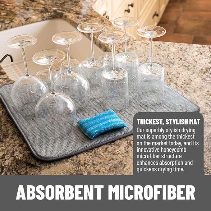 Bellemain XXL Dish Mat Microfiber Dish Drying Mat, Super absorbent (Grey, 16" x 18")