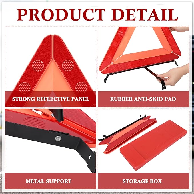 Kanayu Warning Safety Triangles for Vehicles Foldable Roadside Emergency Kit Emergency Reflective Triangles with Base and Carrying Case for Cars Trucks Breakdown(24 Pack)