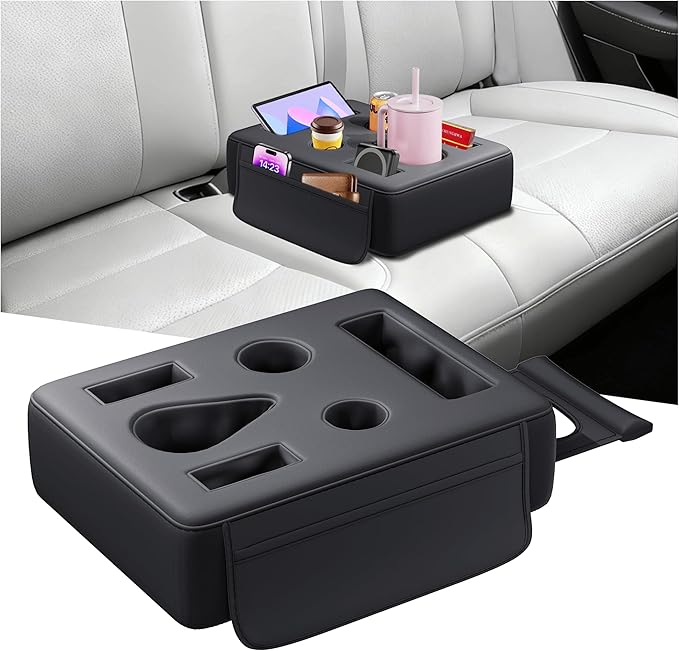 2026 Upgraded Car Cup Holder, 8 in 1 Back Seat Cup Holder for Car, PU Leather Backseat Organizer Car Cupholder Expander Tray for Trucks SUVs RVs Center Console Couch, Holds Drinks Food Phone Remote