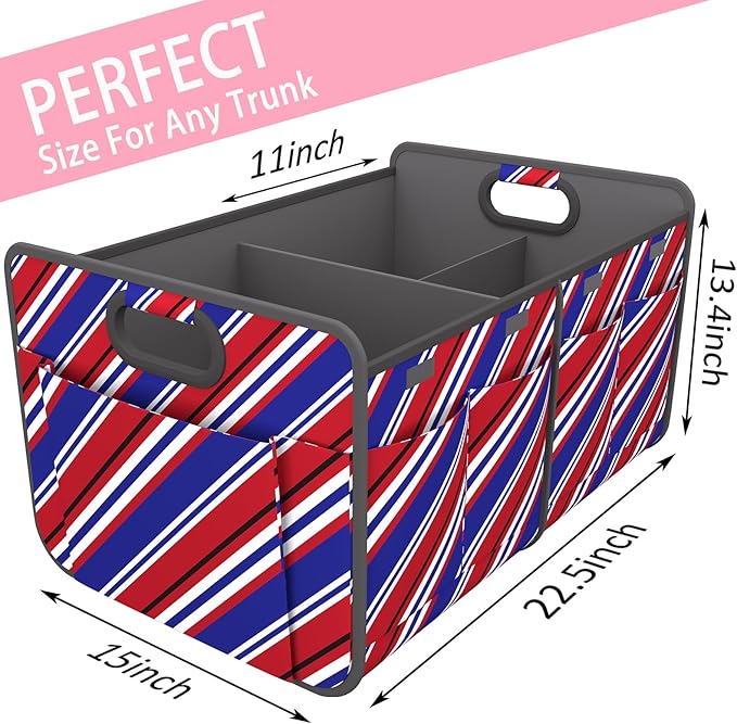 Homeve Trunk Organizer, Car Storage, Reinforced Handles, Collapsible Multi-Compartment Car Organizers, Foldable, Waterproof, 600D Oxford Polyester (Red Blue Twill, 2 Compart)