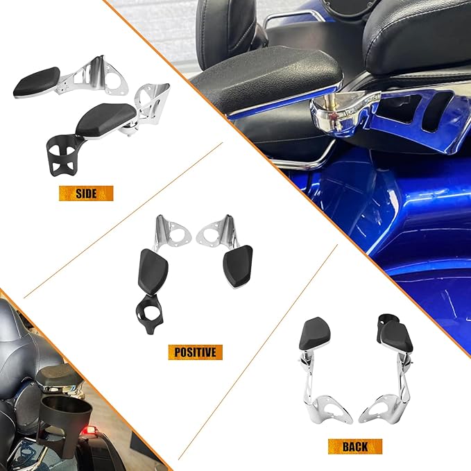 Passenger Armrests with Adjustable Cup Holder Fit for Harley Touring Electra Glide FLHT, Road Glide Ultra FLTR, Tri Glide FLHTCUTG 2014-2024 (Chrome)
