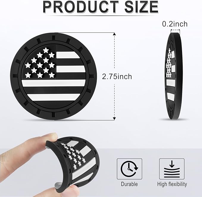 JUSTTOP Car Cup Holder Coaster,American Flag Non-Slip Insert Car Cup Coaster,Car Accessories Interior for Women and Man,4 Pack Black