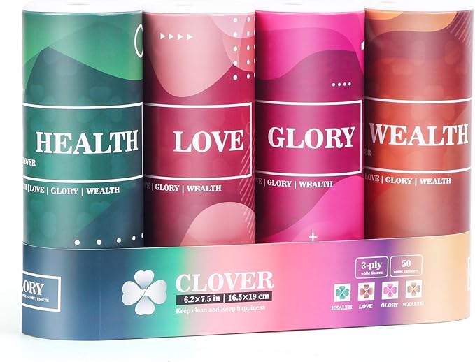 CLOVER Travel Tissues 3-Ply Facial Tissues & Car Tissues - Compact Tissue Canister for Cup Holder, Office, Bedroom, Vanity (Lition Pack of 4)