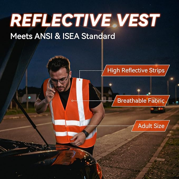 Car Emergency Safety Kit Bag with Portable Air Compressor, Jumper Cables,First Aid Kit, Tire Pressure Gauge, Auto Vehicle Safety Road Side Assistance Kits Essentials,for Women, Men, Teen