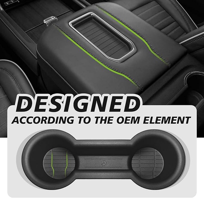 Muslogy Center Console Front&Rear Cup Holder Inserts Compatible with 2021-2023 2024 GMC Yukon Chevy Tahoe Suburban Accessories Middle Console Silicone Organizer Non-Slip Drink Stopper 2PCS Set