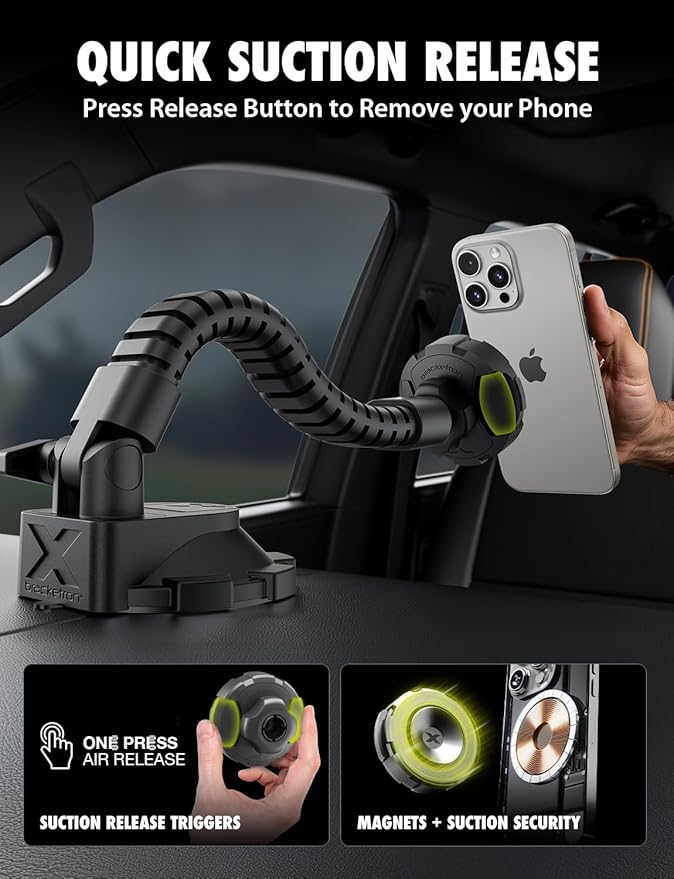 Bracketron MagAlign X Pro - Magsafe Car Phone Mount for Truck with Flexible Arm for Dashboard & Windshield - Magnetic Phone Holders for Your Car for iPhone 17 Pro Max 16 15 14 13 12 Plus