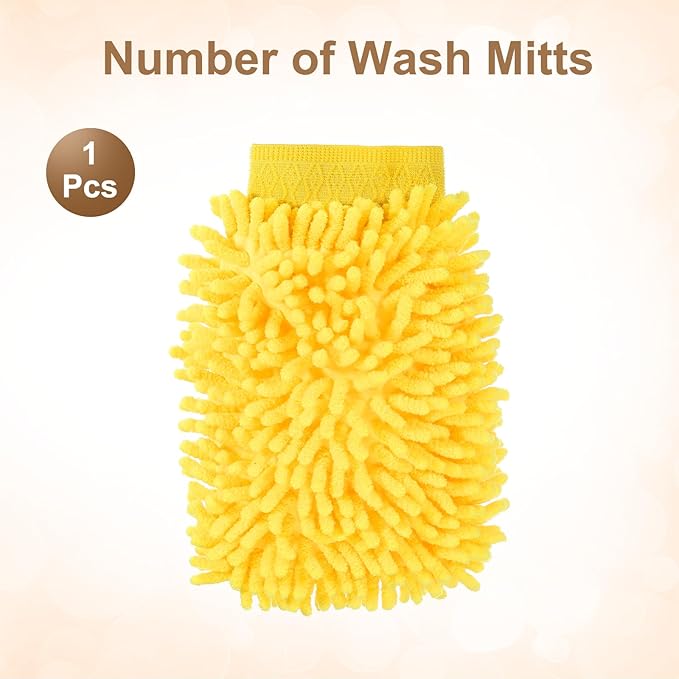 HARFINGTON Premium Chenille Microfiber Car Wash Mitts 9.8" x 7.9" Scratch Free Wash Gloves Absorbent Double Sided Plush Cleaning Drying Mitts for Car Washing Home Yellow