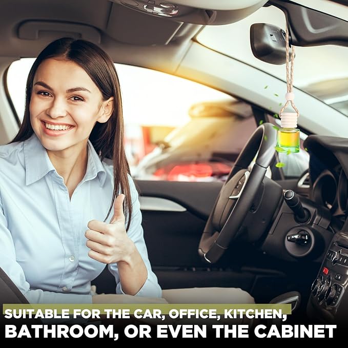 Domensi 70 Pieces Hanging Car Diffuser Air Freshener Bottle Bulk Empty Glass Refillable Perfume Bottles Oil Diffuser Aromatherapy Pendant for Auto Interior Ornaments Decor (Multicolor)