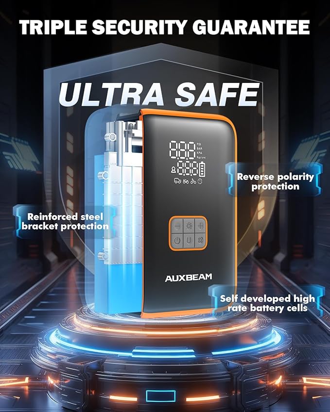 Auxbeam Jump Starter with Air Compressor 3000A Car Battery Jump Starter (6.5 Gas/3.0L Diesel) with 150PSI Cordless Tire Inflator 12V Jumper Box for Car Battery Portable for Compact Vehicle