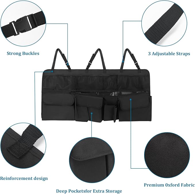 Car Trunk Organizer, Upgraded Version Expand Space Hanging Trunk Organizer with Adjustable Straps, Collapsible Waterproof Cargo Storage, Sturdy Space Saver Frees Trunk Floor for SUV, Truck