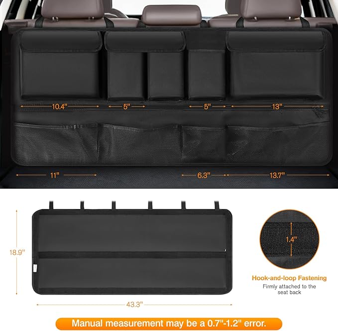 MoKo Hanging Trunk Organizer for SUV, Car Organizer with 10 Pockets Large Capacity & 3 Adjustable Straps for Easy Installation, Car Storage Universal Fit for Sedans, SUVs, MPVs, Trucks, 43.3 x 18.9in