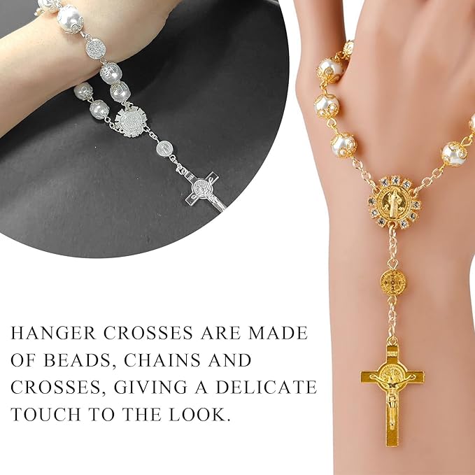 2 PCS Car Rosary for Rearview Mirror, Personalized Blessing Hanging Pendant for Car Rear View Mirror, Cross Rosary Ornament Interior Decor for Most Vehicles, Car Accessories (Silver)