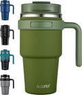 ALOUFEA 20 oz Insulated Coffee Mug Tumbler with Handle, Stainless Steel Travel Mug Tumbler with Lid and Straw,Double Wall Vacuum Leak Proof Ice Coffee Thermal Cup, Army Green