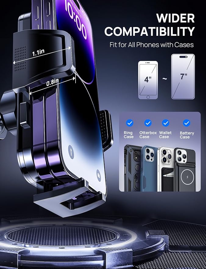 Firm-hold Air Vent Car Phone Holder for iPhone,Rotatable Universal Phone Mount with Adjustable Wide Clamp Metal Hook,Anti-vibration,Single-press Release,Heat-resistant,(Upgrade Hook Clip Never Shake)