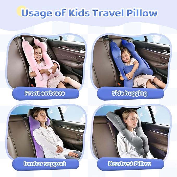 FLORICH Kids Travel Pillow, Car Sleeping Travel Pillow for Kids, Washable H-Shaped Pillow for Adults and Children to Support Head and Body for Road Trips Pillow for Car (Grey)