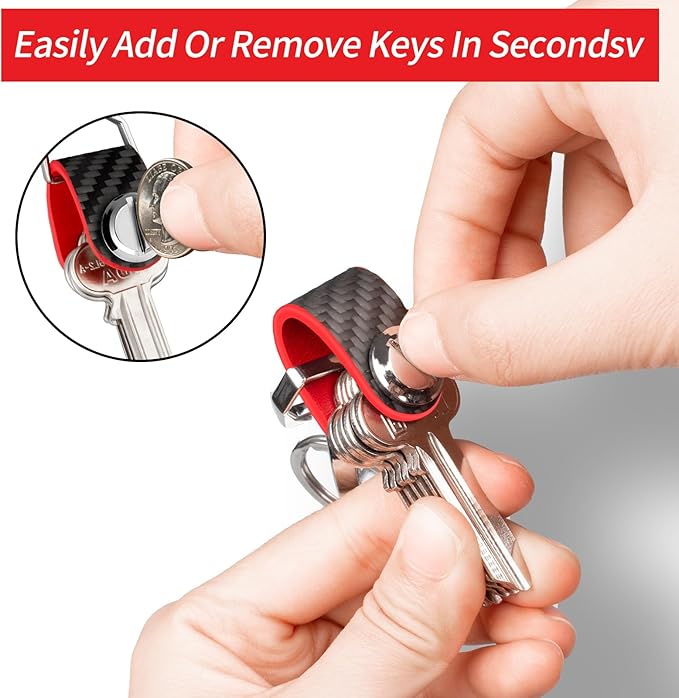 T-carbon Key Organizer, Compact Key Holder, Minimalist Silent Keychain for Men & Women,Expandable Key Case Holds Up to 8 Keys