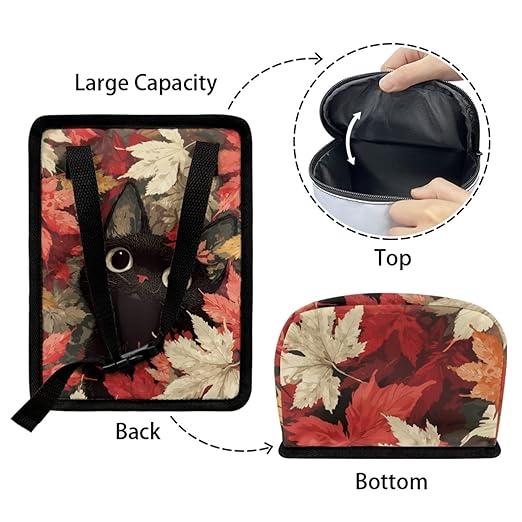 1.2 Gallons Trash Can for Cars SUV, Autumn Leaves Black Cat Backseat Driver Garbage Bag for Car, Adjustable Hanging for Tail of Console/Back of Seats, with Zipper Leak-Proof Lid Design