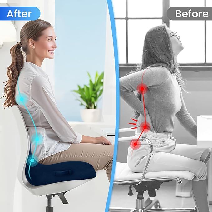 Seat Cushion, Memory Foam Office Chair Seat Cushion for Office Chairs/Car/Long Trip/Desk Chair/Gaming, X-Large Size for Sciatica & Hip & Tailbone Pain Relief, Sciatica Support (Blue)