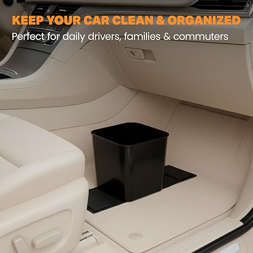 Car Trash Can Leakproof Compact Garbage Bin w/ Stability Flap, Anti-Slip Base, Portable Trash Holder for Cars, Trucks, SUVs, Minivans, Auto Organizer with Trash Bags (Black with Flap, Small)