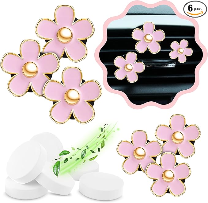 6 Pieces Daisy Car Decoration Flower Air Vent Clip Air Conditioning Outlet Clip Car Air Freshener Clip Car Interior Decor Charm Colorful Interior Accessories for Girls Women