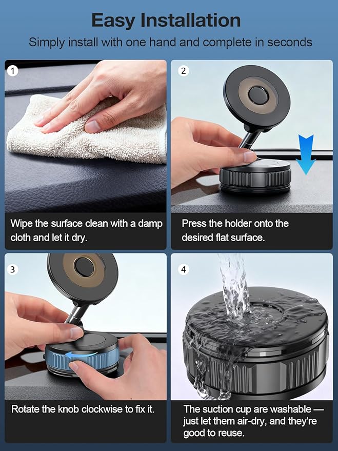 Magnetic Phone Holders for Your Car, Vacuum Suction Cup Phone Mount with Strong Stable Suction[360° Rotation Base], Car Phone Holder for iPhone 17 Pro Max 16 15 14 13 12 Plus