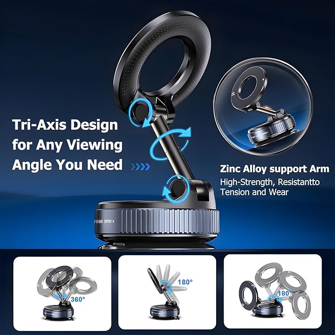 Car Phone Holder for Magsafe,Nano Gel Suction Cup Phone Mount,360° Adjustable Magnetic Phone Holder,Phone Holders for Your Car for iPhone Android Smartphones