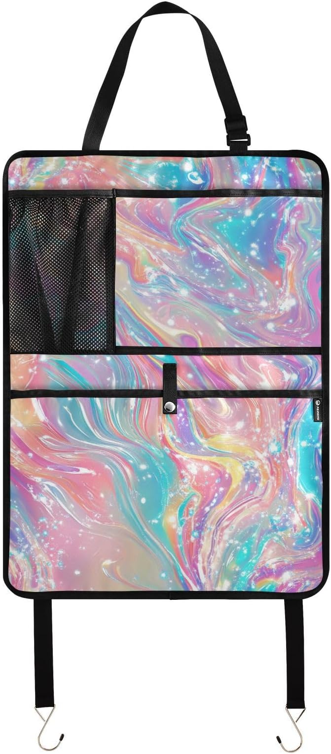 1 Pack Back Seat Car Organizer with Storage Pockets Kick Mats Back Seat Protector Hanging Car Organizer Automotive Seat Back Cover Organizers Pink Liquid Gradient