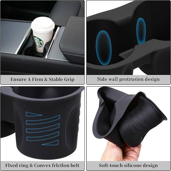 Cup Holder for Tesla Model Y Juniper 2026 2025/Model 3 Highland 2024 2025 2026 - Center Console Cup Holder Insert Removable & Washable Interior Accessories for Tesla Model Y/3