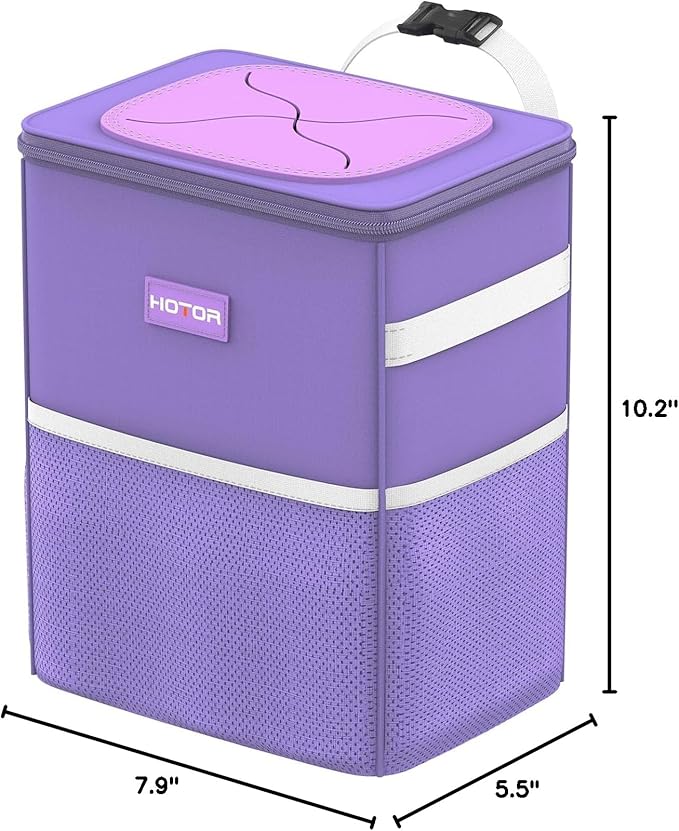HOTOR Car Trash Can with Lid and Storage Pockets, 100% Leak-Proof Car Organizer, Waterproof Car Garbage Can, Multipurpose Trash Bin for Car, 2 Gallons, Purple, HT138