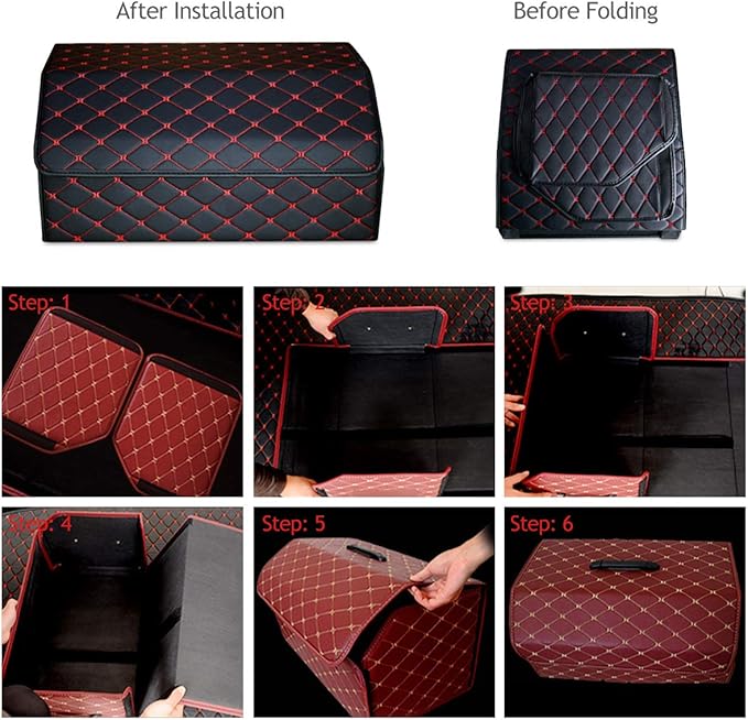 Ergocar Car Trunk Organizer Luxury Foldable Car Boot Tidy Storage Box Waterproof PU Car Boot Storage Organiser for Car/SUV/Truck/Auto (Upgrade Brown-M)