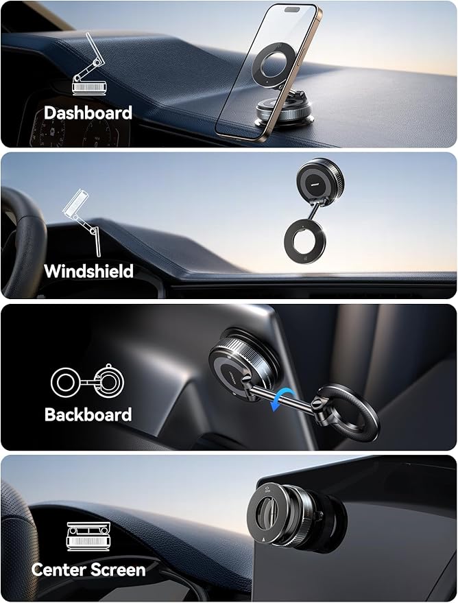 JOYROOM Magsafe Car Mount, Car Mount for iPhone with Strong Magnet, 360° Metal Strut Vacuum Suction Cup Phone Mount for iPhone 17 Air Pro Max/16 15 14 13 12 Series& Android Magsafe Case, Dark Blue