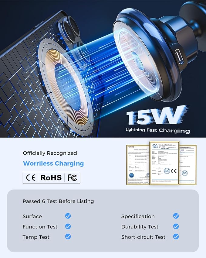 SUPERONE 2026 Upgraded for MagSafe Cup Holder Charger, MagSafe Car Mount Charger 15W Fast Charging with Adjustable Gooseneck for iPhone 17 16 15 14 13 12 Pro Max Plus Mini MagSafe Case