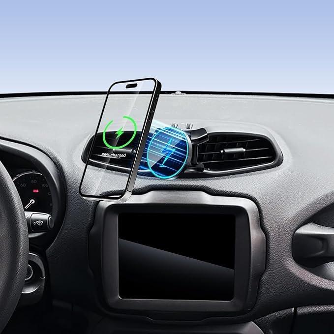 SKYLOTEC Phone Holder for Jeep Renegade 2015 2016 2017 2018 2019 2020 2021 2022 2023 Accessories Car Magnetic Phone Mount Compatible with MagSafe, Strong Magnets Fast Wireless Charger Cell Phone Base