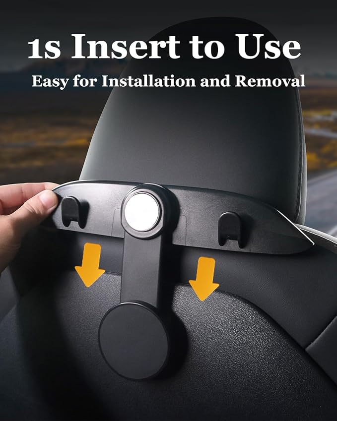 1 Pack Car Seat Hooks & Magnetic Phone Holder for Tesla Model Y(Juniper) Model 3(Highland) Accessories 2026 2025 2024 2023 2022 2021, Car Seat Back Storage Purse/Bag/Hat Hook for iPhone