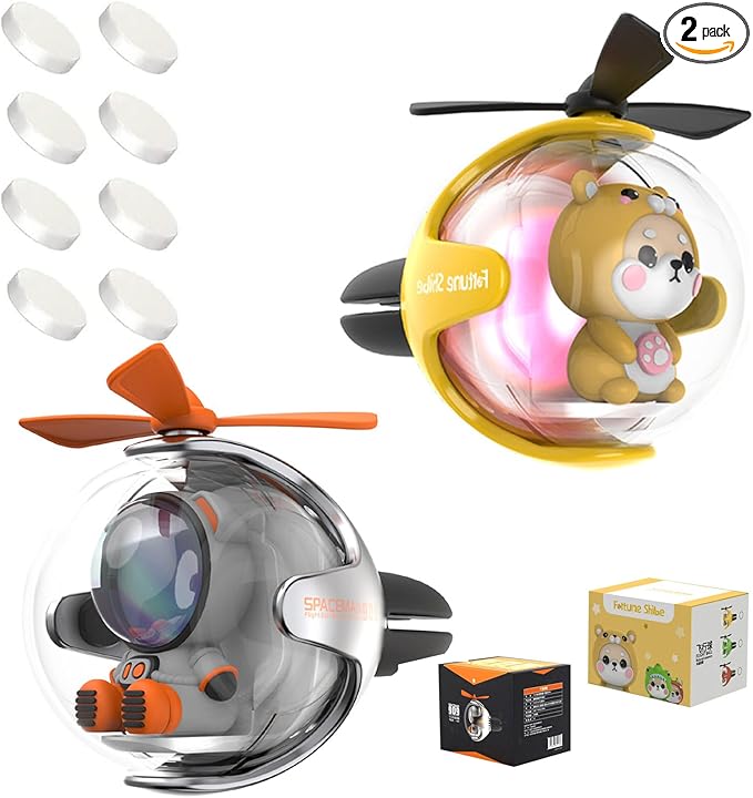 2Pcs Pilot Car Air Fresheners, Cute Car Vent Clip Air Freshener with 8 Fragrant Tablets Automotive Air Outlet Fan Diffuser, Automotive Interiors Vent Decoration (Yellow +Silver)