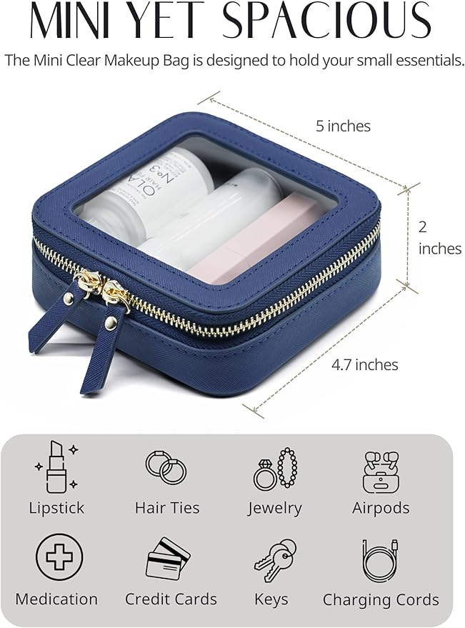 Popvibe Clear Makeup Bag Travel Cosmetic Case Transparent Toiletry Bag with Zipper, Portable Make Up Organizer Traveling Compact Car Bag for Essentials