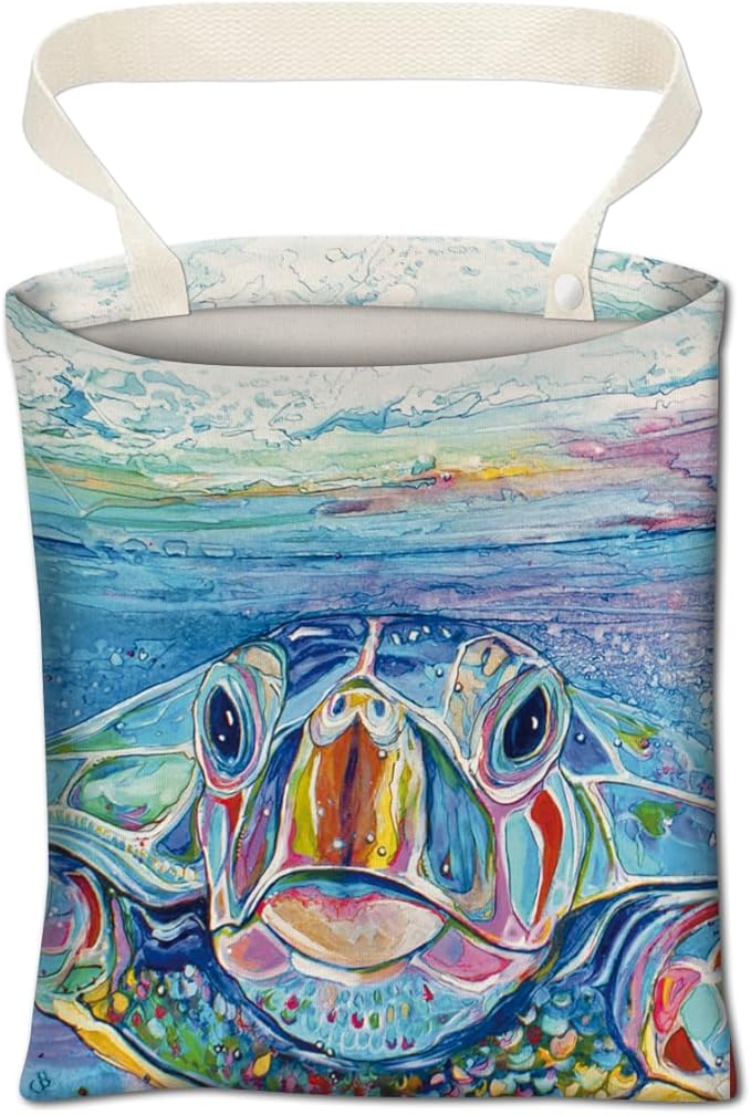 Car Trash Can, Cute Car Trash Bag, Hanging Car Organizer and Storage Bag, Trash Bin for Car Accessories, Vehicle, Travelling, Camping Colorful Watercolor Turtle