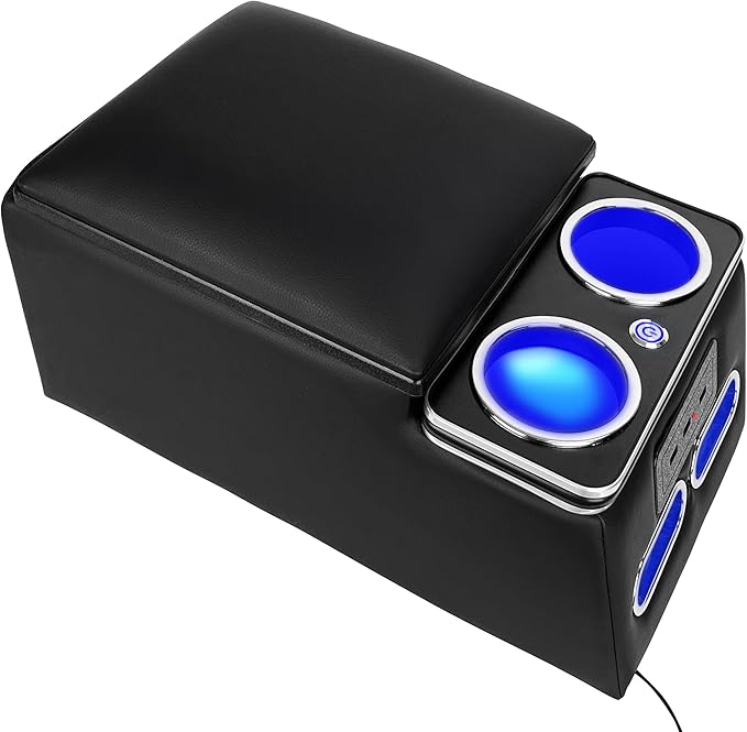 Universal Truck Seat Organizer with Padded Armrest Lid | Features 3 USB Ports, 2 Drawers & Cup Holders | Extra Storage for Car, SUV & Van