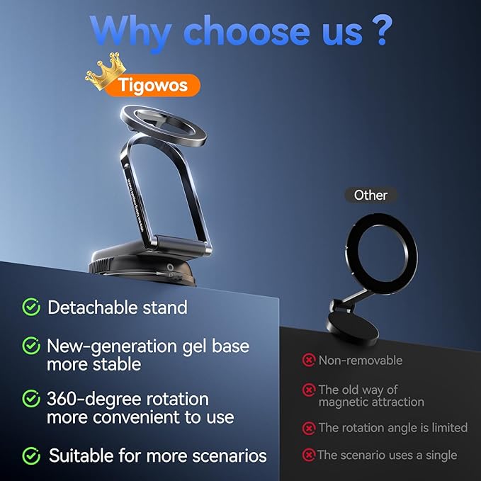 360°Adjustable Vacuum Magnetic Phone Holder for Cars/Shower/ Mirror/Gyms/ Kitchen/Bathroom,[Detachable Phone Stand] [Reliable Suction]Suction Cup Phone Mount Compatible with iPhone & All Phones