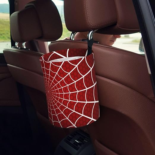 Car Trash Bag Spider Web Waterproof Trash Small Car Can Portable Collapsible Car Garbage Can Hanging for Back Seat Floor or Hanging Headrest Car Decor Road Trip Essentials