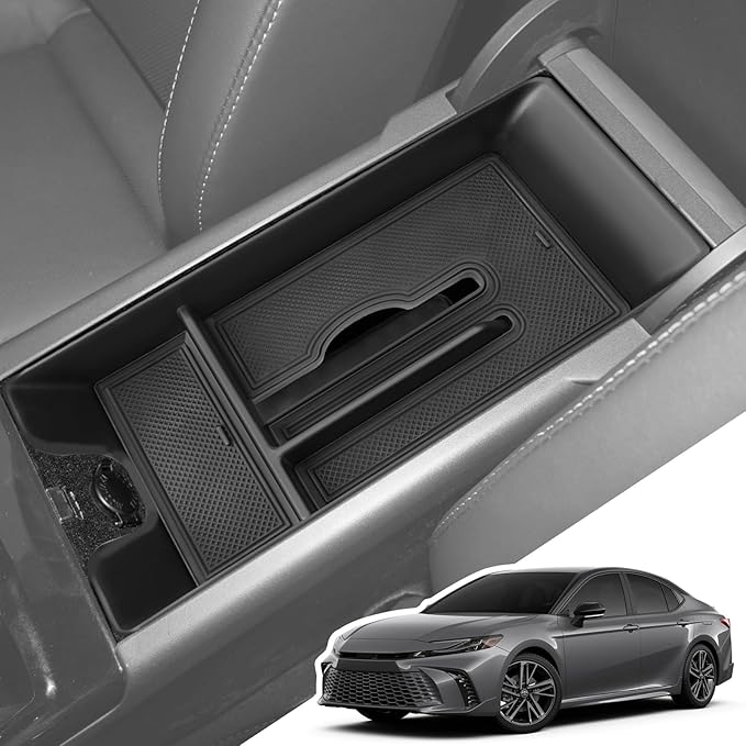 Armrest Center Console Organizer for 2025 2026 Toyota Camry(LE/SE/XLE/XSE) with Removable Rubber Mat, 2025 2026 Toyota Camry Accessories-Black