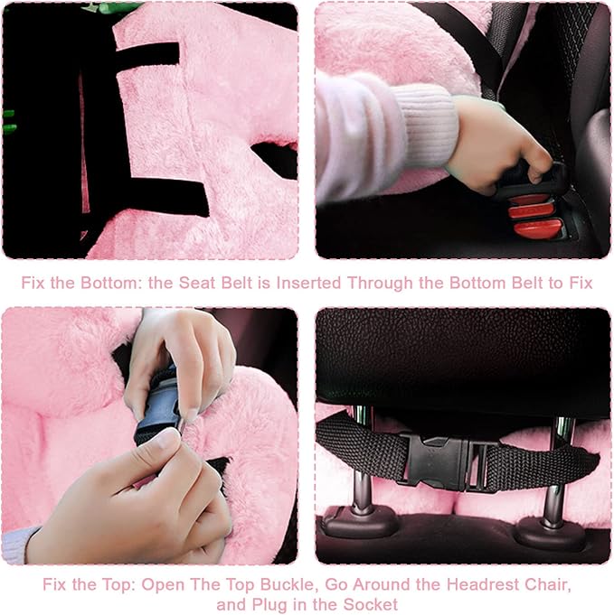 Car Pillow for Kids – Comfort Travel Pillow for Car – Soft Cotton Support Cushion for Children and Adults on Long Trips (Pink)
