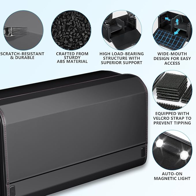 Car Trunk Organizer for Suv Leather Organizers and Storage Sedan Storages Box Collapsible and Adjustable Black