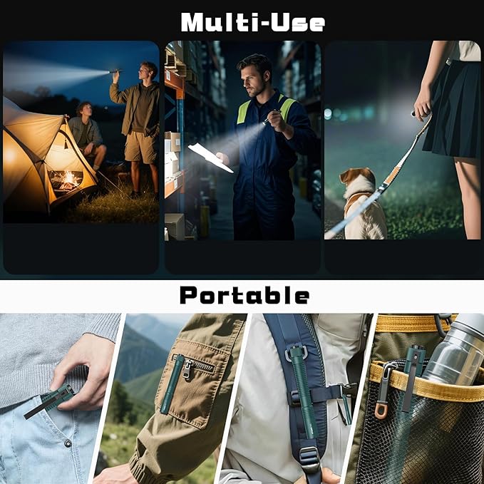 VTIGER T2A Compact EDC Flashlight,1500 High Lumens AA Rechargeable LED Flashlight, Super Bright Small Tactical Tail Switch Pocket Flash Light with Magnet for Camping,Hiking,Outdoor,Home,Emergency