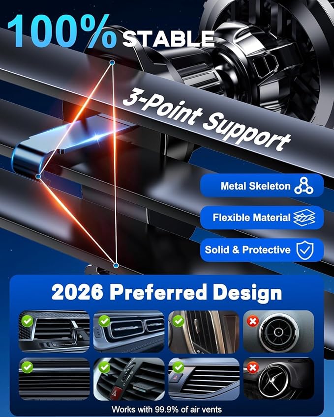 2026 Upgraded TEC & Fan Cooling Magnetic Wireless Car Charger, For Qi2 15W Magsafe Car Mount Charger, Air Vent Dashboard Fast Charging Car Phone Holder for iPhone 17/16/15/14/13/12, Samsung ＆ Pixel