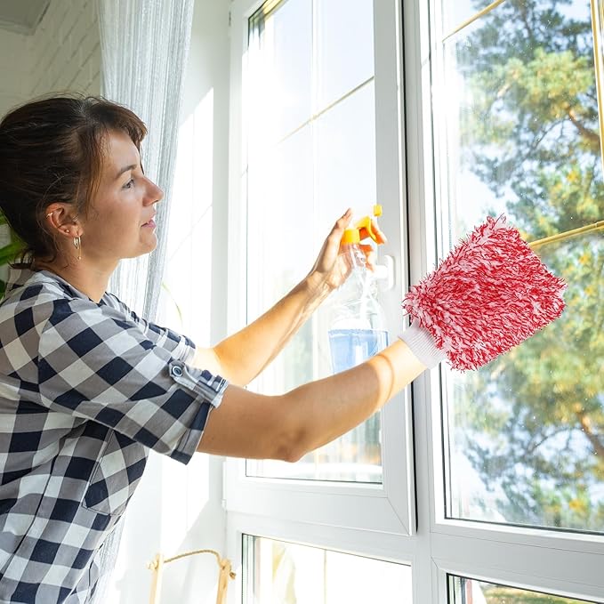 HARFINGTON 2pcs Chenille Microfiber Car Wash Mitts 9.1" x 6.7" Scratch Free Wash Gloves Absorbent Double Sided Plush Cleaning Drying Mitts for Car Washing Home, Gray