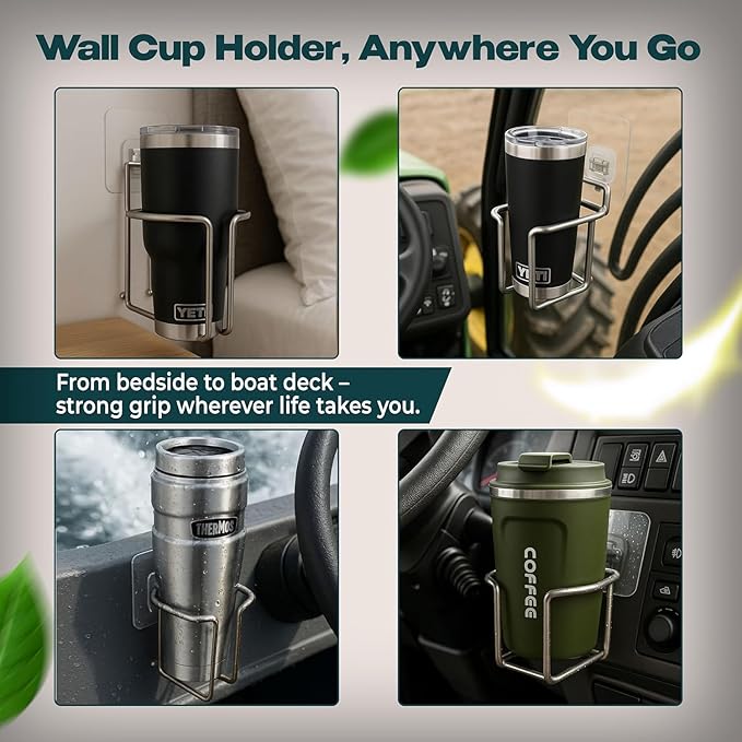 Skywin Large Cup, Water Bottle & Tumbler Holder Organizer (Adhesive Mount)- 2 Pack – Heavy-Duty Stainless Steel Drink Holder for Boats, Trucks, Cars, RVs & Yachts, Fits Large Tumblers, Bottles & Cans